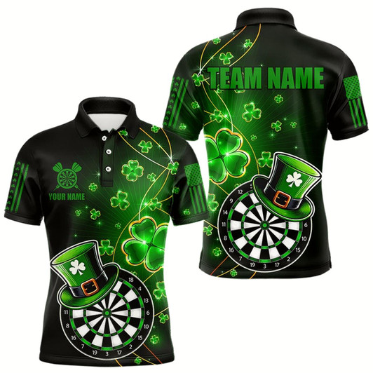 Goofygearprints Green Glowing Shamrock Luckiest Dart Shirts For Men Custom St Patrick Day Dart Jerseys Outfit