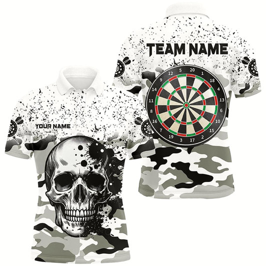 Goofygearprints Personalized Black White Grunge Camo Skull Darts Shirts For Men Custom Unique Darts Team Jerseys Style 1