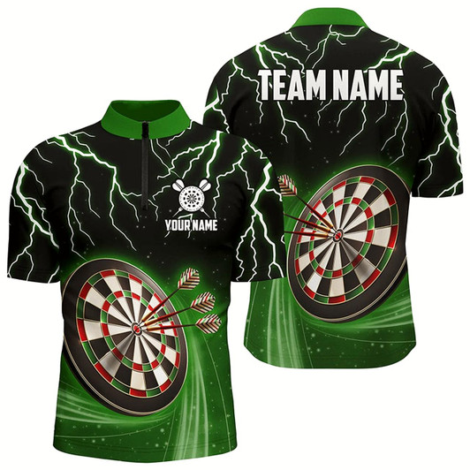 Goofygearprints Green Thunder Lightning Darts Quarter Zip Shirt Custom Darts Shirt For Men Dart Jerseys