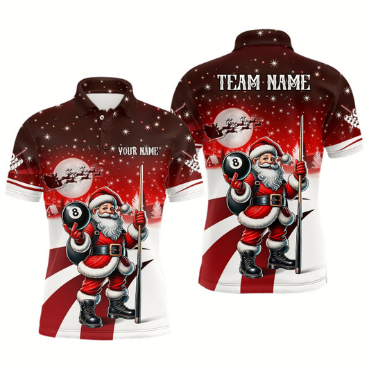 Goofygearprints Personalized Red Christmas Santa 8 Ball Pool Billiard Shirts For Men Custom Xmas Billiard Gifts