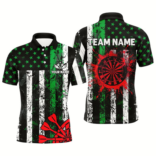 Goofygearprints Custom Green And Red Grunge Us Flag Men Dart Shirts, Patriotic Christmas Darts Team Jerseys Style 2