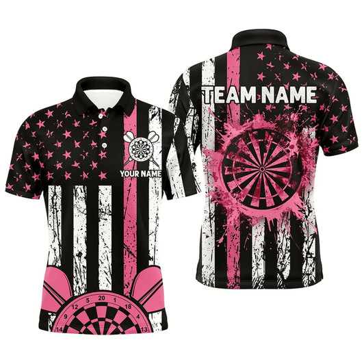 Goofygearprints Custom Pink Grunge American Flag Patriotic Darts Shirts For Men Darts Tournament Jersey Retro Style Style 2
