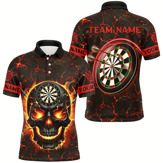 Goofygearprints Personalized Fire Flame Skull Magma Pattern Men Darts Shirts, Dart League Shirts Team Jerseys Style 1