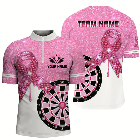 Goofygearprints Pink Glitter Ribbon Dartboard Breast Cancer Awareness Darts Shirts For Men Custom Darts Jersey Style 2