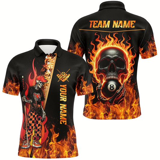 Goofygearprints Personalized Funny Skeleton Fire Flame 3D Men Billiard Shirts Custom Skull 8 Ball Pool Shirts Style 1