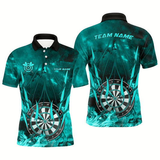 Goofygearprints Personalized Turquoise 3D Darts Board On Fire Men Darts Shirts Custom Flame Darts Shirts For Player Style 3