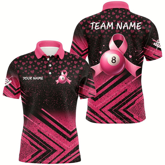 Goofygearprints Pink Ribbon 8 Ball Pool Custom Grunge Style Billiard Shirts For Men, Breast Cancer Billiard Jerseys