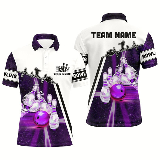 Goofygearprints Purple Galaxy Light Bowling Ball Pins Custom Bowling Polo Team League Jerseys, Bowling Gifts Style 2