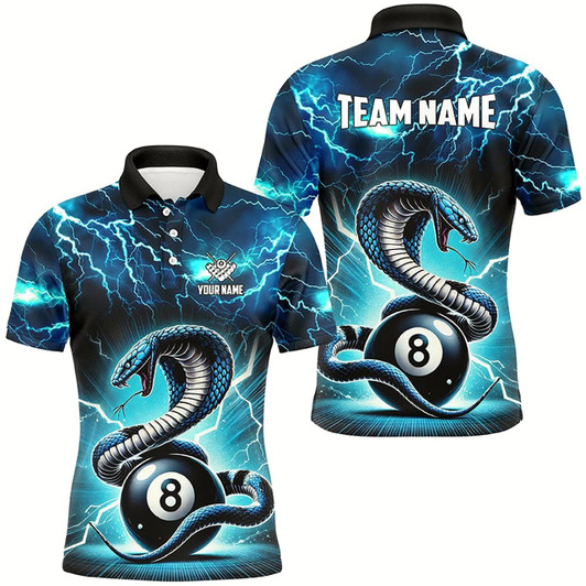 Goofygearprints Lightning Thunder Snakes Custom Blue 8 Ball Pool Shirts For Men, Billiard Team League Jerseys