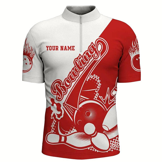 Goofygearprints Red Custom Bowling Shirts For Men, Strike Bowling Team Shirts Bowling Pin Style 2