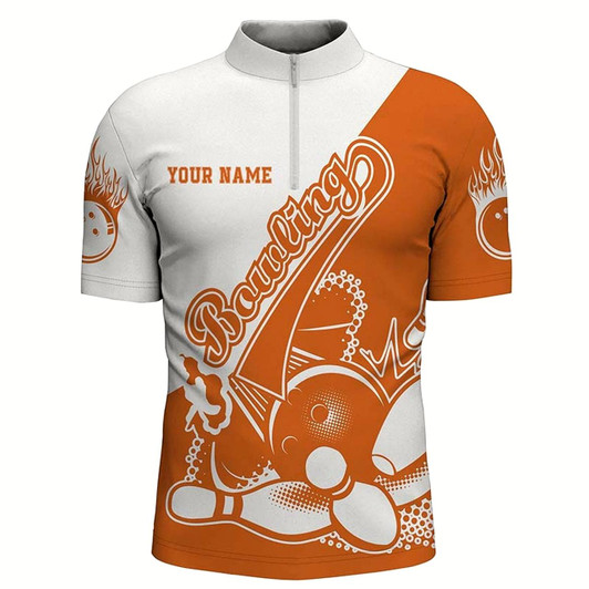 Goofygearprints Orange Custom Bowling Shirts For Men, Strike Bowling Team Shirts Bowling Pin Style 2