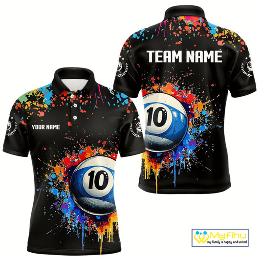 Goofygearprints Funny 10 Ball Pool Colorful Paint Splash Custom Billiard Shirt For Men, Billiard Team Jerseys