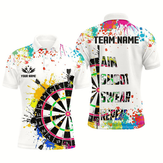 Goofygearprints Funny Dartboards Colorful Paint Aim Shoot Swear Repeat Darts Shirt For Men Custom Darts Team Jersey Style 2