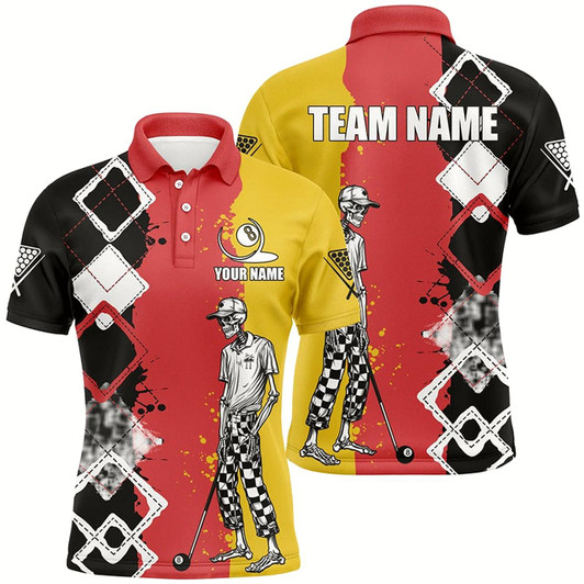Goofygearprints Personalized Argyle Funny Skeleton Men Billiard Shirts Custom Colorful Billiard Team Jerseys