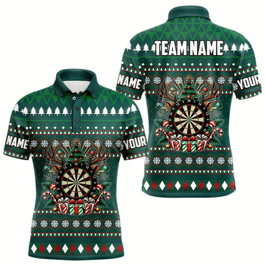 Goofygearprints Green Christmas Pattern Custom Dart Shirts For Men, Funny Darts Christmas Gifts Xmas Dart Jerseys Style 2
