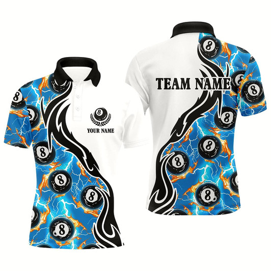 Goofygearprints Blue 8 Ball Pool Fire Thunder Lightning Custom Billiard Shirts For Men Team League Billiard Jerseys