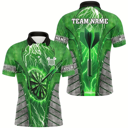 Goofygearprints Personalized Green Dartboard Thunder Lightning Darts Shirts For Men, Team League Darts Jerseys