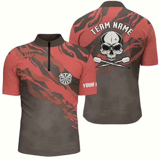 Goofygearprints Personalized Red Skull Darts Quarter Zip Shirt Custom Darts Shirt For Men Dart Jerseys
