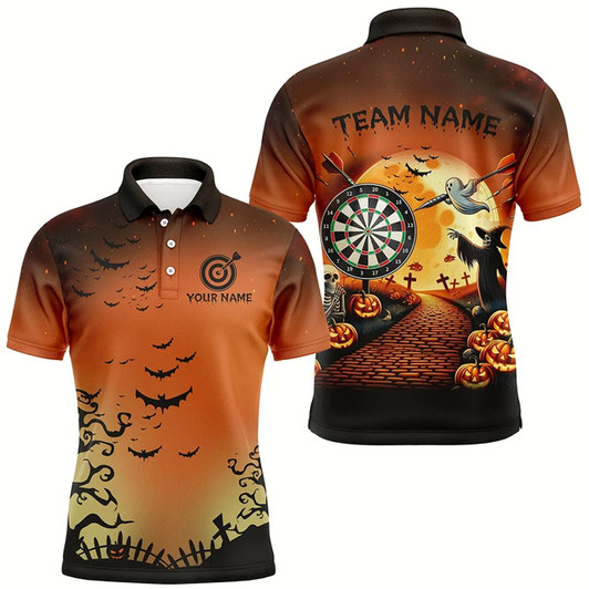Goofygearprints Funny Halloween Men Dart Shirts Custom Orange Black Dart Jerseys, Halloween Outfit For Darts Lover