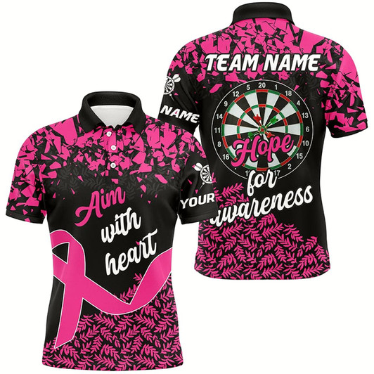 Goofygearprints Aim With Heart Hope For Awareness Custom Dart Shirt For Men, Breast Cancer Pink Ribbon Darts Jersey