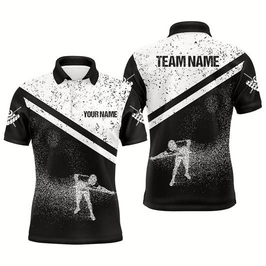 Goofygearprints Personalized 3D Funny Billiards Polo Shirts For Men, Custom Pool Player White Grunge Jerseys