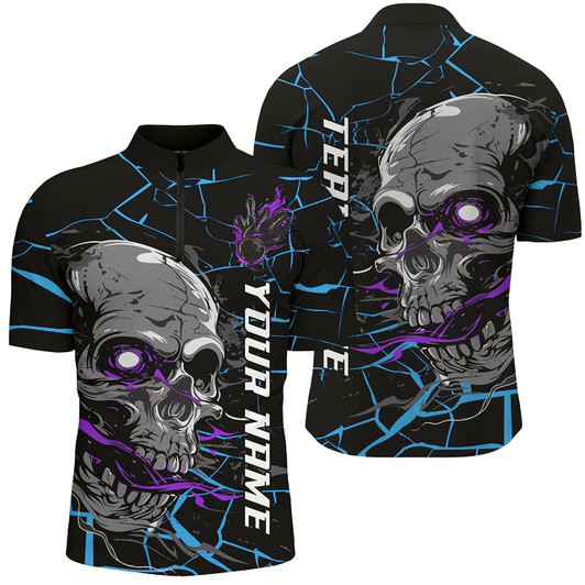 Goofygearprints Custom Blue And Purple Halloween Skull Bowling Shirts For Men, Outfit Bowling For Team Style 2