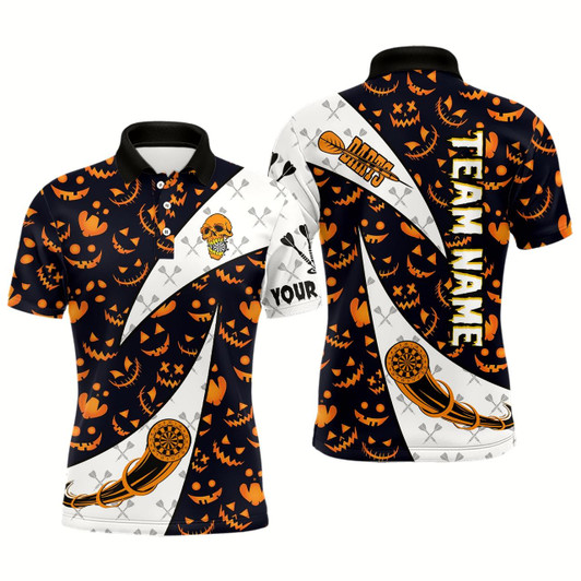 Goofygearprints Personalized Funny Pumpkin Pattern Halloween Darts Shirts For Men, Halloween Gifts For Darts Lover