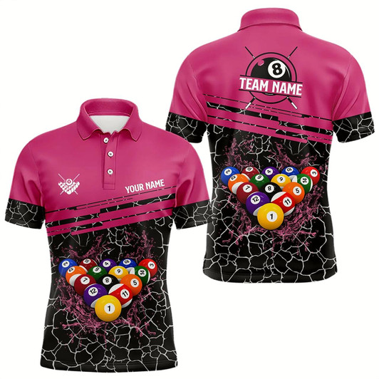 Goofygearprints Personalized Pink Pool Balls Crack Pattern Men Billiard Shirts Custom Billiard Jerseys For Team