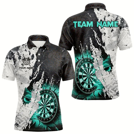 Goofygearprints Personalized Grunge White Black Crack Wall Dart Shirts For Men Custom Dart Jerseys