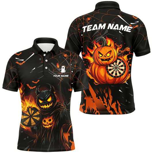 Goofygearprints Funny Pumpkin Fire Flame Custom Halloween Darts Shirts For Men, Halloween Gifts For Darts Lover Style 1