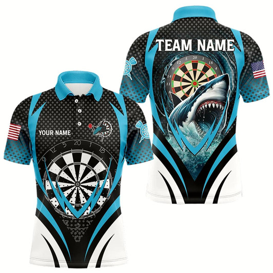 Goofygearprints Personalized Blue Dartboard With Shark Men Dart Shirts Custom Darts League Dart Team Jerseys Style 1