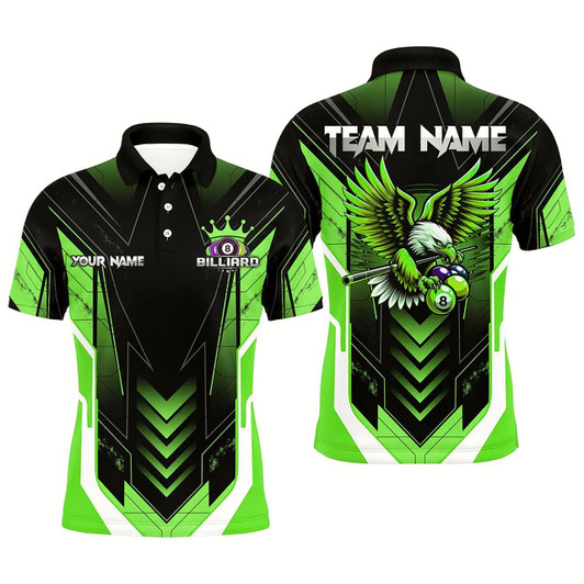 Goofygearprints Personalized Funny Eagle Billiard Shirts For Men Custom Name Green Billiard Balls Sports Jerseys
