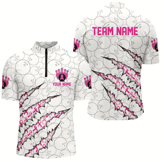 Goofygearprints Custom Breast Cancer Pink Ribbon Bowling Shirts For Men, Breast Cancer Awareness Team Jersey
