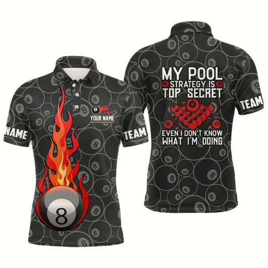 Goofygearprints Personalized 8 Ball Flame Billiard Polo Shirts For Men, Custom 8 Ball Pattern Billiard Jerseys