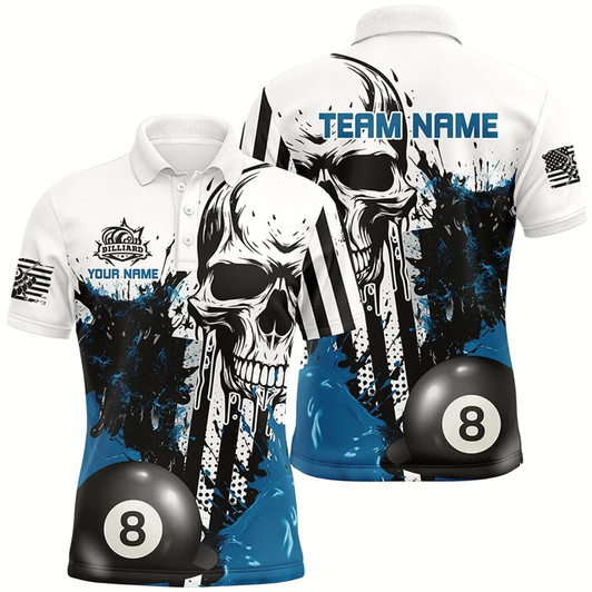 Goofygearprints Personalized Blue Grunge Skull Billiards Shirts For Men Custom Retro Billiard Team Jerseys Attire