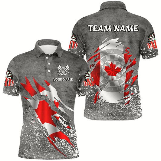Goofygearprints Personalized Grey Grunge Canadian Flag Darts Shirts For Men Custom Patriotic Darts Team Jerseys Style 1