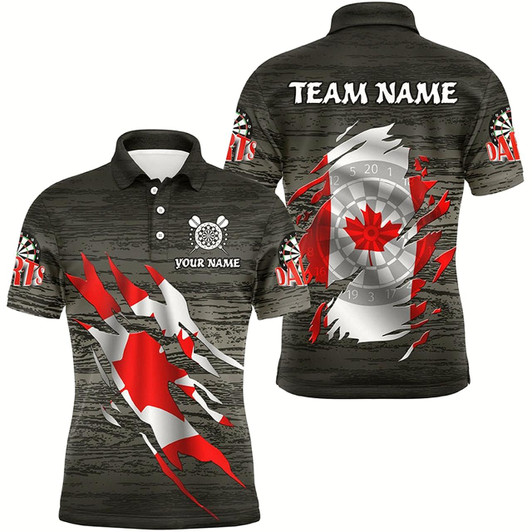 Goofygearprints Personalized Grey Grunge Canada Flag Darts Shirts For Men Custom Patriotic Darts Team Jerseys