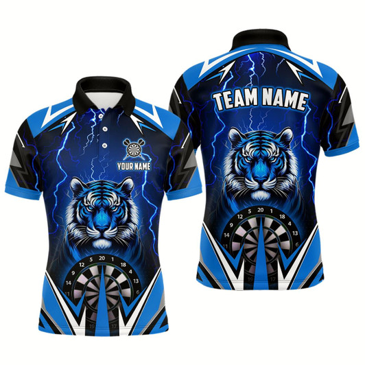 Goofygearprints Personalized Tiger 3D Printed Darts Shirts For Men Custom Thunder Lightning Blue Darts Team Jerseys