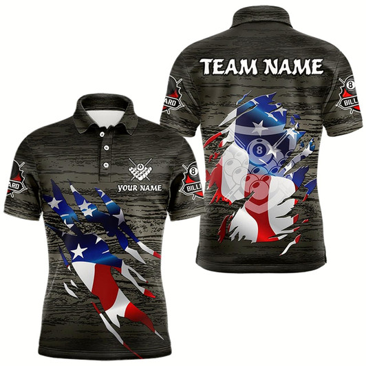 Goofygearprints Personalized Grey Grunge American Flag Billiard Shirts For Men Custom Patriotic Billiard Jerseys