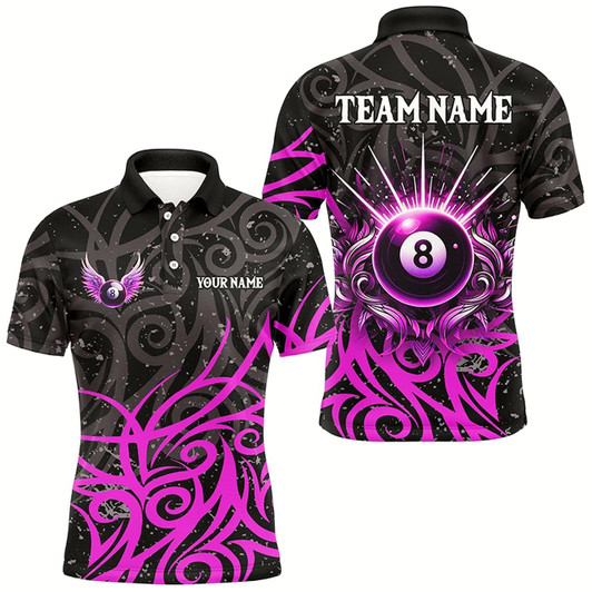 Goofygearprints Purple 8 Ball Pool Wings Swirl Pattern Custom Billiard Shirts For Men Unique Billiard Jerseys Style 2