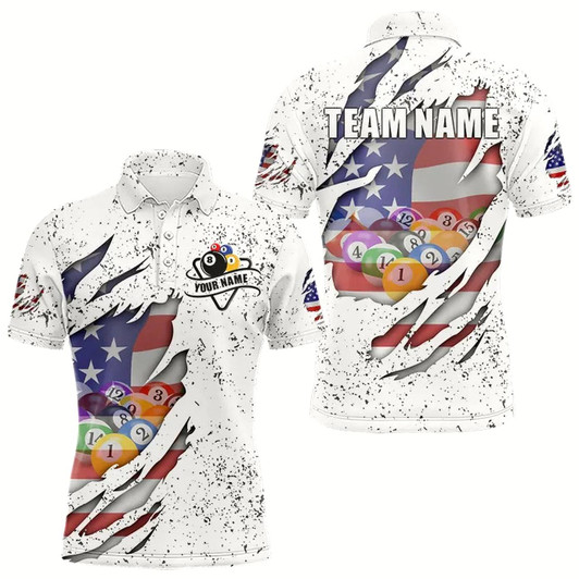 Goofygearprints Personalized Grunge White American Flag Billiard Shirts For Men Custom 8 Ball Pool Billiard Jersey