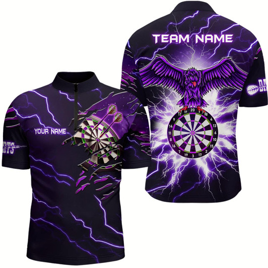 Goofygearprints Personalized Thunder Purple Eagle Dart Quarter-Zip For Men Shirts Custom Mens Dart Team Shirts Style 3
