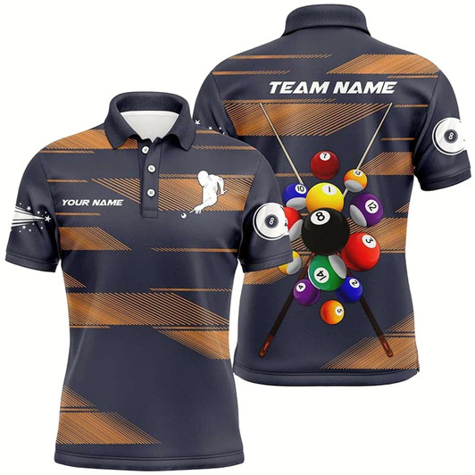 Goofygearprints Personalized Billiard Balls 3D Polo Shirts For Men, Custom Name 8 Ball Pool Billiards Jerseys Style 1