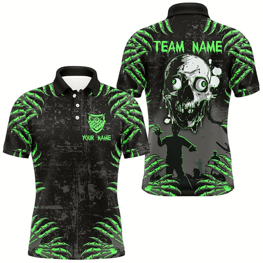 Goofygearprints Funny Skull Claw Pattern Custom Men Billiard Shirts, Grunge Green Black Cool Billiard Jerseys Style 2
