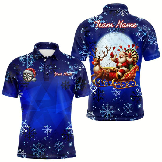 Goofygearprints Funny Santa Snowflakes Pattern Custom Blue Christmas Dart Shirts For Men, Xmas Gifts For Dart Lover