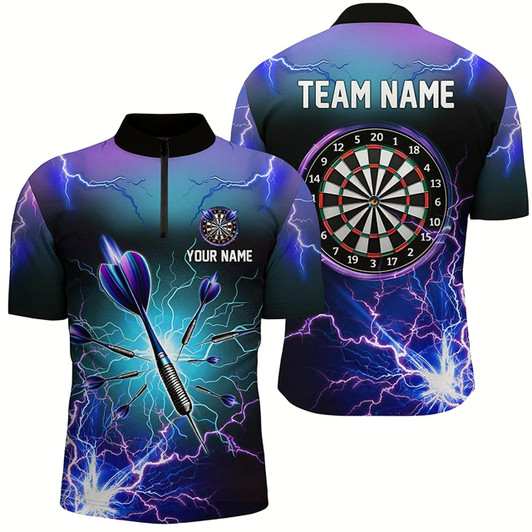 Goofygearprints Purple Thunder Lightning 3D Darts Quarter Zip Shirt Custom Dart Shirt For Men Dart Jerseys Style 2