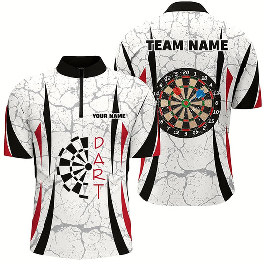 Goofygearprints Personalized White Dart Quarter-Zip Shirts For Men Custom Dart Jerseys Mens Dart Team Shirts Style 1