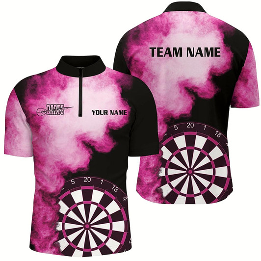 Goofygearprints Personalized Pink Flame Mens Darts Quarter-Zip Shirts Custom Dart Jerseys For Men Dart Team Shirts