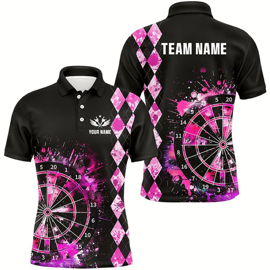 Goofygearprints Custom Pink Grunge Darts Board Argyle Pattern Darts Shirts For Men, Best Darts Team Jerseys Attire