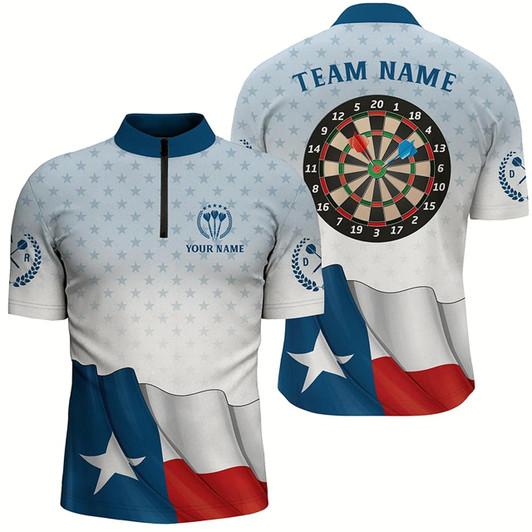 Goofygearprints Personalized Texas Flag Men Darts Quarter-Zip Shirts Custom Patriotic Texas Darts Shirts